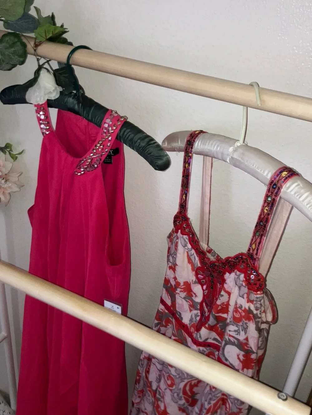 Free People and SLNY Hot Pink & Coral Embellished Asymmetrical Dresses